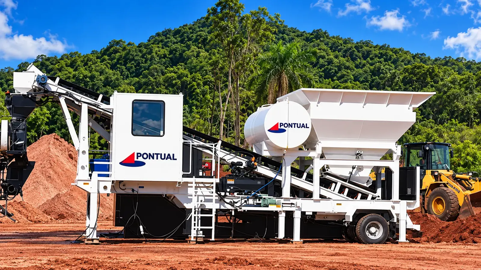 Usina móvel de concreto montada no canteiro de obras